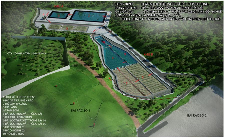 Dự án cải tạo hồ xử lý nước rỉ rác Thủy Phương - Huế